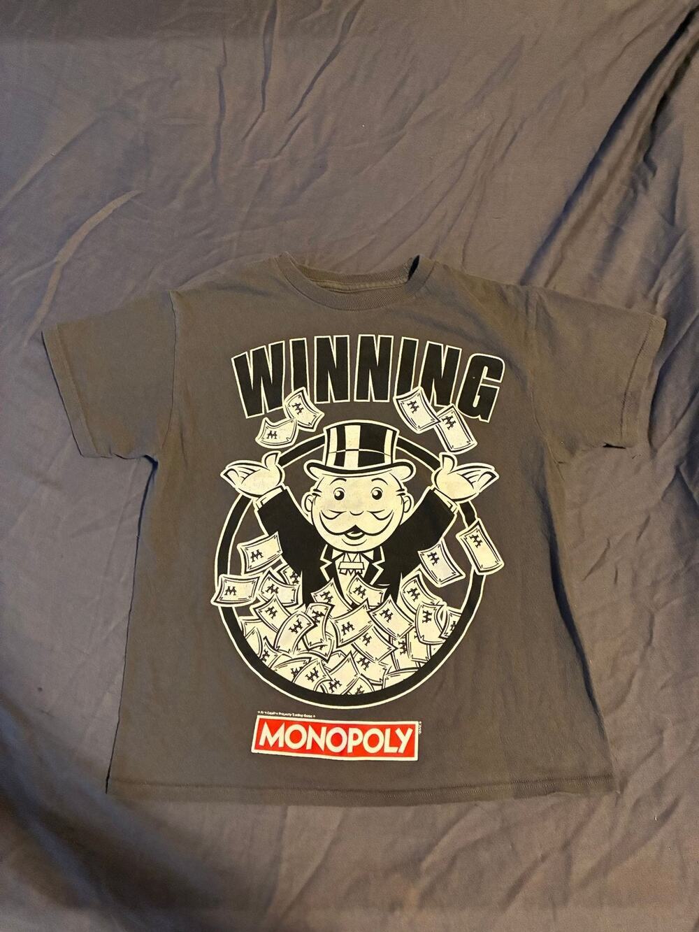 Monopoly T-Shirt Mens M WINNING Mr Monopoly Graphic Short Sleeve Gray Logo